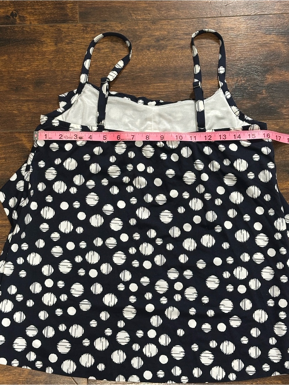 ✨MiracleSuit Navy Ruffle Layered Swim Top US 10 Polka Dot Like New🩱 - Picture 7 of 8